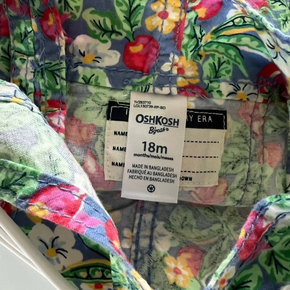 OshKosh B'gosh Floral Tomato Print Kids Overalls - Red, Green, Yellow, Blue